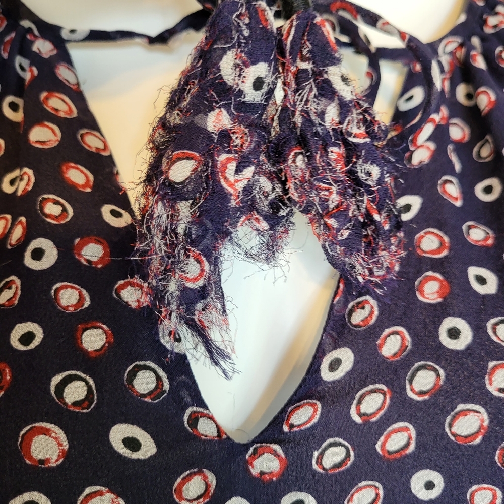 Diane Von Furstenberg blue polka-dot long sleeve sheer silk Flowy Summer blouse - Picture 5 of 15